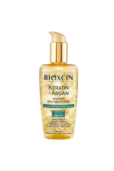 حاوی کراتین و آرگان  مناسب موهای کراتینه شده  مناسب انواع مو  مانع از ایجاد الکتریسیته ساکن  مانع از سابیدن مو بهم  مانع از خشکی مو ترمیم کننده مو  مناسب موهای آسیب دیده آبرسان مو حفظ رطوبت طبیعی مو جلوگیری از شکنندگی مو بیوکسین BIOXCIN روغن ترمیم کننده و مراقبت از مو کراتین و آرگان