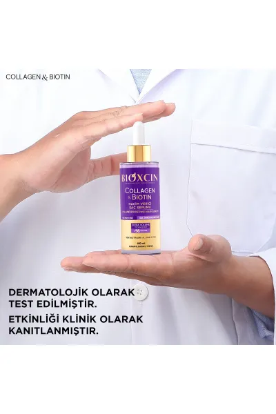 قطع ریزش مو حاوی کلاژن و بیوتین افزایش حجم مو تا 98 تغذیه و تقویت کننده مو متشکل از ۱۸ اسید آمینه حاوی پپتید های bio active مناسب موی ضعیف و کم حجم ساخت کشور ترکیه بیوکسین BIOXCIN سرم حجم دهنده مو قطع ریزش مو collagen & biotin