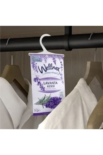 رایحه ی لاوندر قابل استفاده در رخت خواب فرش و قالی فضای اتاق  کمد لباس لباس و پارچه ماندگاری بالا تا 120 روز جلوگیری از بروز قارچ و کپک در لباس ها فراری دهنده حشرات موذی مانند ساس و … رایحه دلپذیر ایجاد حس تازگی و نشاط آنتی آلرژیک ساخت ترکیه ولناکس Wellnax خوشبو کننده کمد لباس و رخت خواب Lavanta kesesi