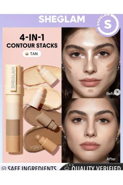 یک ابزار زیبایی کامل ۴ در ۱ است که شامل هایلایتر براق  هایلایتر مات  کانتور و برنزر است شیگلم SHEGLAM قلم چندکاره صورت Tan