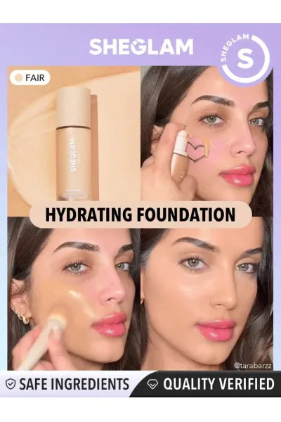 آبرسان فینیش مرطوب و تازه پوشانندگی متوسط رو به بالا بدون رسوب روی پوست بافت سبک و ابریشمی ماندگاری بالا مناسب پوست های نرمال  خشک و دهیدراته فاقد الکل  گلوتن  پارابن  تالک و رایحه شیگلم SHEGLAM کرم پودر  پوست خشک SkinFinite Hydrating Fair