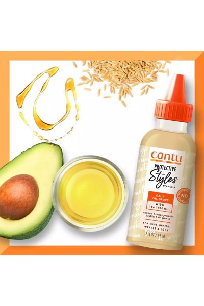 قطره روغن روزانه برای استفاده روی موهای طبیعی و اکستنشن فرموله شده با روغن نعناع و درخت چای برای تسکین پوست سر و کاهش پوسته پوسته شدن روغن آووکادو و ویتامین E باعث رشد موهای سالم می شود با اضافه کردن رطوبت مورد نیاز پوسته پوسته شدن را کاهش می دهد بدون سول کنتو Cantu روغن درمان کننده کف سر Daily oil drops