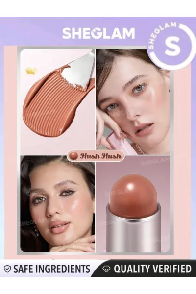 بدون مواد مضر  مناسب پوست‌های حساس بافت کرمی و سبک با قابلیت ترکیب بالا جلوه dewy و طبیعی  بدون حالت خشک یا پودری مناسب برای استفاده روی گونه  لب و حتی پلک! شیگلم SHEGLAM رژ گونه استیکی Hush Hush
