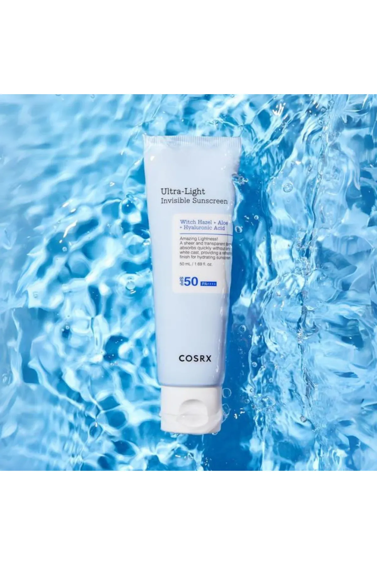 ضد آفتاب شیمیایی با فاکتورهای محافظتی ++++SPF50 PA بسیار سبک و زودجذب مرطوب کننده و تسکین دهنده کنترل ترشح سبوم ایده آل برای استفاده قبل از آرایش فرموله شده با مواد ضد التهاب و تسکین دهنده التیام بخش پوست های تحریک شده مناسب انواع پوست حتی پوست های حساس ت کوزارکس COSRX ضد آفتاب فوق سبک Ultra Light Invisible Sunscreen SPF50