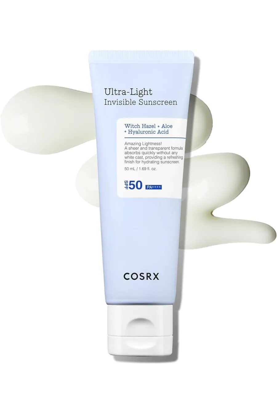 ضد آفتاب شیمیایی با فاکتورهای محافظتی ++++SPF50 PA بسیار سبک و زودجذب مرطوب کننده و تسکین دهنده کنترل ترشح سبوم ایده آل برای استفاده قبل از آرایش فرموله شده با مواد ضد التهاب و تسکین دهنده التیام بخش پوست های تحریک شده مناسب انواع پوست حتی پوست های حساس ت کوزارکس COSRX ضد آفتاب فوق سبک Ultra Light Invisible Sunscreen SPF50