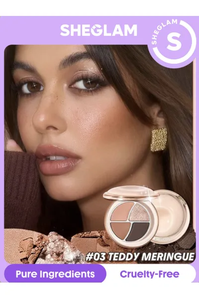 چهار رنگ کاربردی و جذاب در یک پالت کوچک ترکیب رنگ‌های مات و شاین برای آرایش روزانه و مجلسی پیگمنت بالا و ماندگاری طولانی‌مدت بدون ریزش بافت سبک و نرم که به‌راحتی روی پلک محو می‌شود طراحی جمع‌وجور و قابل حمل  مناسب برای کیف یا سفر شیگلم SHEGLAM پالت سایه ۴ رنگ TEDDY MERINGUE