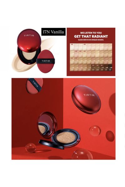 پوشش دهی بالا و ماندگاری طولانی فرمولاسیون سبک و قابل تنفس دارای SPF 40 PA++ حاوی عصاره های گیاهی مقاومت در برابر تعریق و انتقال عرضه در رنگهای متنوع پوششدهی عیوب پوست بخشش درخشش طبیعی به پوست استفاده آسان و سریع ماندگاری تا 72 ساعت مناسب برای انواع پوست تیرتیر TIRTIR کوشن شماره 17N Vanilla