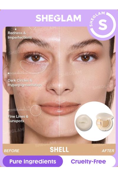 ماندگاری ۴۸ ساعته • بافت سبک • مناسب استفاده روزانه • ضدآب • مات شیگلم SHEGLAM کوشن کرم‌ پودر 48 ساعته Lock & Go Long Shell