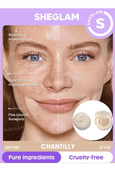 ماندگاری ۴۸ ساعته • بافت سبک • مناسب استفاده روزانه • ضدآب • مات شیگلم SHEGLAM کوشن کرم‌ پودر 48 ساعته Lock & Go Long CHANTILLY