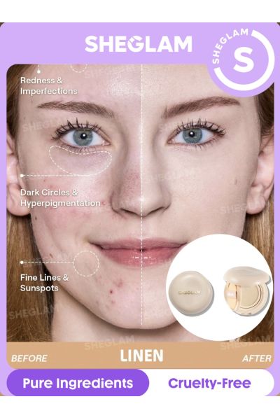 ماندگاری ۴۸ ساعته • بافت سبک • مناسب استفاده روزانه • ضدآب • مات شیگلم SHEGLAM کوشن کرم‌ پودر 48 ساعته Lock & Go Long LINEN