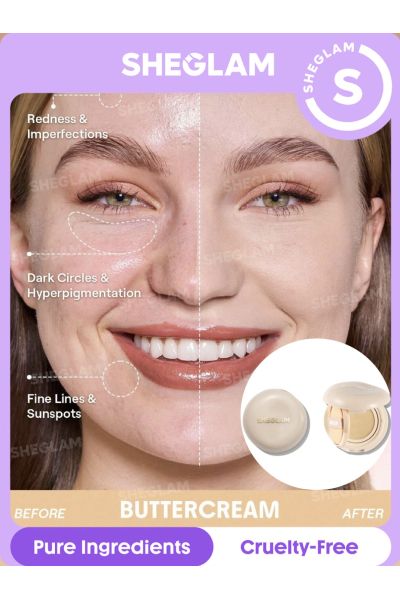 ماندگاری ۴۸ ساعته • بافت سبک • مناسب استفاده روزانه • ضدآب • مات شیگلم SHEGLAM کوشن کرم‌ پودر 48 ساعته Lock & Go Long Butter cream