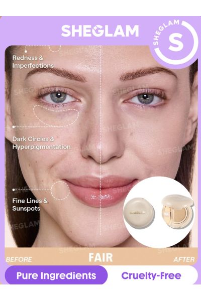 ماندگاری ۴۸ ساعته • بافت سبک • مناسب استفاده روزانه • ضدآب • مات شیگلم SHEGLAM کوشن کرم‌ پودر 48 ساعته Lock & Go Long Fair