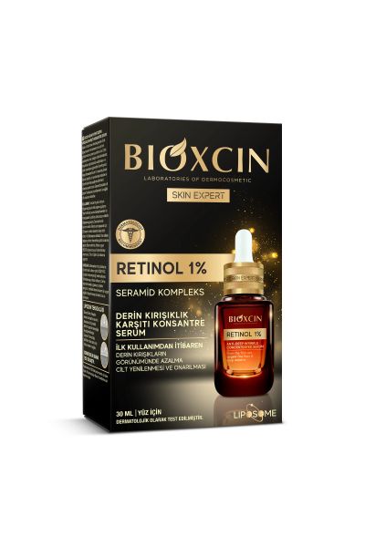 موثر در کاهش چین و چروک‌های عمیق و خطوط ریز تقویت فرایند تجدید سلولی و جوان‌ سازی پوست افزایش الاستیسیته پوست و رفع افتادگی آن دارای بافت سبک و زود جذب با عملکرد سریع بیوکسین BIOXCIN سرم ضد چروک های عمقی حاوی رتینول 1% RETINOL 1% ANTI DEEP WRINKLE