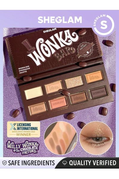دارای 8 سایه زیبا  رنگدانه عالی  قابل ترکیب  ایجاد ظاهری فوق العاده و حرفه ای  حاوی هیالورونات سدیم و کره کاکائو برای حفظ رطوبت پوست شیگلم SHEGLAM پالت سایه 8 رنگ WONKA BAR