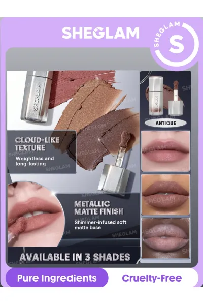 قابل استفاده روی رژ لب یا به تنهایی دارای شاین حجم دهنده و براق کننده شیگلم SHEGLAM گلیتر مایع لب‌ رنگ کاراملی ANTIQUE