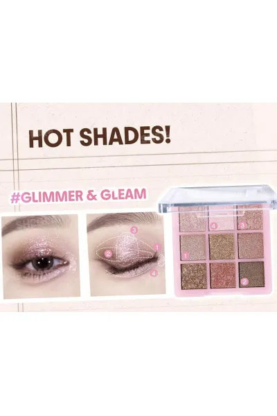 پالت سایه شاین  رنگ های کاربردی شیگلم SHEGLAM پالت سایه ۹ رنگ GLIMMER & GLEAM