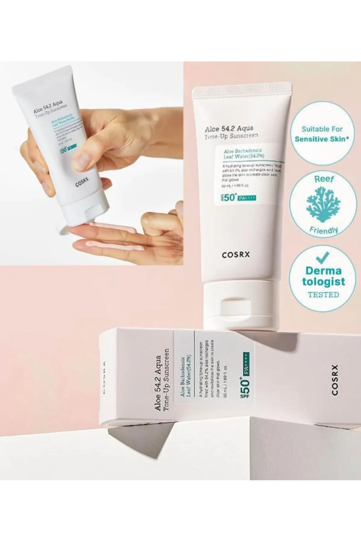 روشن کننده و یکدست کننده پوست  ضد آفتاب تون آپ کوزارکس با SPF 50 و PAبافت سبک و جذب سریع  بدون ایجاد حس چربی  پوست را روشن و یکنواخت کرده و از آن در برابر اشعه‌های مضر آفتاب محافظت می‌کند. کوزارکس COSRX ضد آفتاب آلوئه