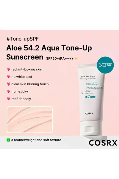 روشن کننده و یکدست کننده پوست  ضد آفتاب تون آپ کوزارکس با SPF 50 و PAبافت سبک و جذب سریع  بدون ایجاد حس چربی  پوست را روشن و یکنواخت کرده و از آن در برابر اشعه‌های مضر آفتاب محافظت می‌کند. کوزارکس COSRX ضد آفتاب آلوئه