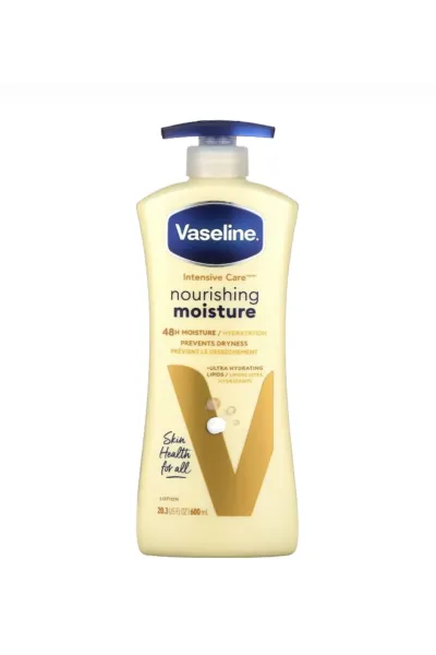 رطوبت رسان  مغذی و تقویت کننده سد دفاعی حاوی عصاره جو دو سر و لیپیدهای بازسازنده بافت سبک و زود جذب بدون ایجاد حس چربی وازلین Vaseline لوسیون بدن مغذی و مرطوب کننده وازلین مناسب پوست خشک Nourishing moisture