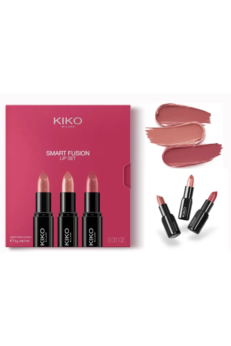 ست جذاب رژ لب از برند حرفه‌ای KIKO Milano شامل ۳ عدد رژ لب با فینیش براق (Glossy Finish) بافت نرم  کرمی و مرطوب‌کننده که لب‌ها را براق  لطیف و جذاب نشان می‌دهد رنگ‌های هماهنگ و کاربردی برای آرایش روزانه  مهمانی یا استایل‌های خاص پوشش یکنواخت و سبک بدون اح کیکو KIKO پک رژ لب براق۳تایی‌ فول سایز Smart Fusion Lip Set 03