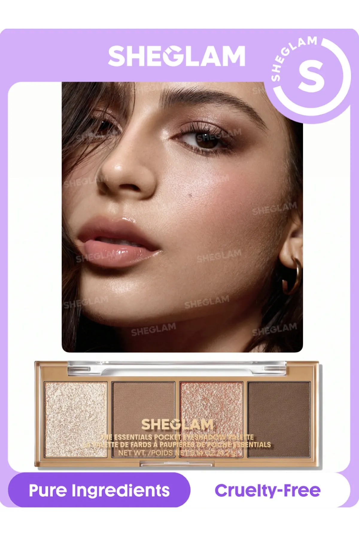 پالت 4 رنگ (Quad) با رنگ‌های هماهنگ و مکمل رنگ‌بندی Serene با حال‌وهوای ملایم و چشم‌نواز مناسب برای آرایش روزانه  نچرال و مینیمال قابل استفاده برای لایه‌سازی  ترکیب و ساخت عمق در آرایش چشم Smudge Proof؛ کمک به ماندگاری بهتر و پخش نشدن شیگلم SHEGLAM پالت سایه چشم 4 رنگ CONFIDENT