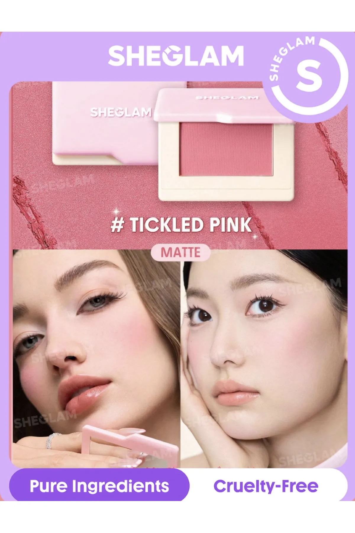 رژگونه مات و مخملی DON'T PINK TWICE شیگلم  بافت پودری  بسیار سبک و ابریشمی دارای رنگدانه های غلیظ مات ماندگاری بالا بر روی پوست فاقد مواد حساسیت زا حفظ حالت طبیعی چهره پخش شدن راحت و یکدست پوشش دهی مناسب سازگار با انواع پوست فرمول گیاهی شیگلم SHEGLAM رژگونه مات و مخملی TICKLED PINK