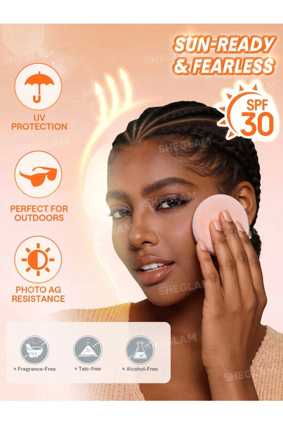 پودر فیکس فشرده شیگلم دارای SPF30 با فینیش مات و طبیعی تثبیت کننده آرایش جهت جلوگیری از اکسید شدن و تغییر رنگ آرایش کنترل کننده چربی پوست  کاهش براقیت پوست در طول روز دارای عملکرد Blur Effect برای محو کردن ظاهر منافذ و ناهمواری‌ بافت پوست شیگلم SHEGLAM پودر فیکس فشرده حاوی spf30 Cocoa loco