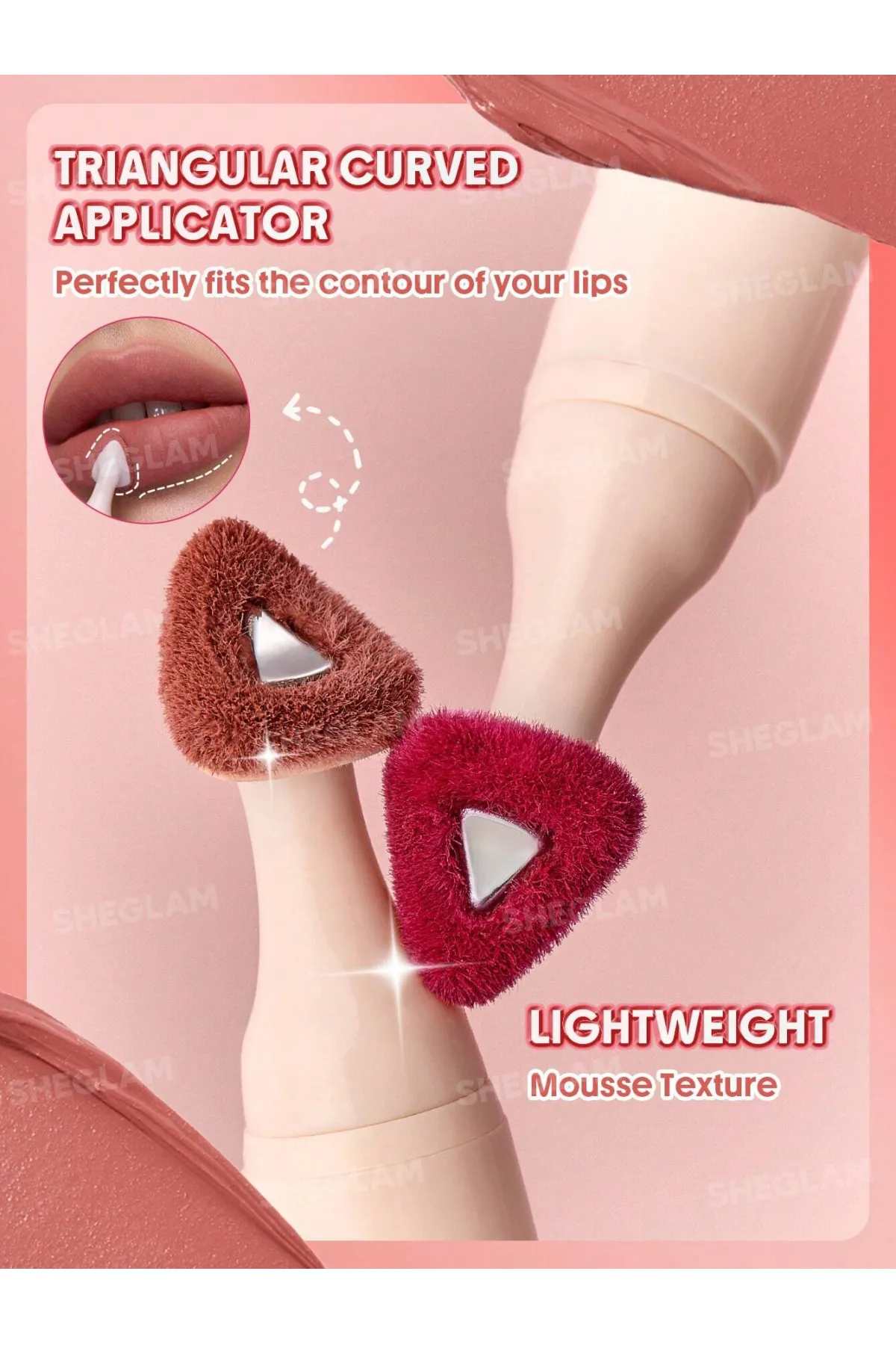 فینیش مات مخملی و soft blur ایجاد افکت لب فید شده و کره‌ای دارای اپلیکاتور پاف اسفنجی بافت سبک و mousse like پخش راحت روی لب ایجاد جلوه soft focus روی خطوط لب بدون حس سنگینی زیاد شیگلم SHEGLAM پاف لیپ مارشمالو لب و گونه BERRY MOUSSE