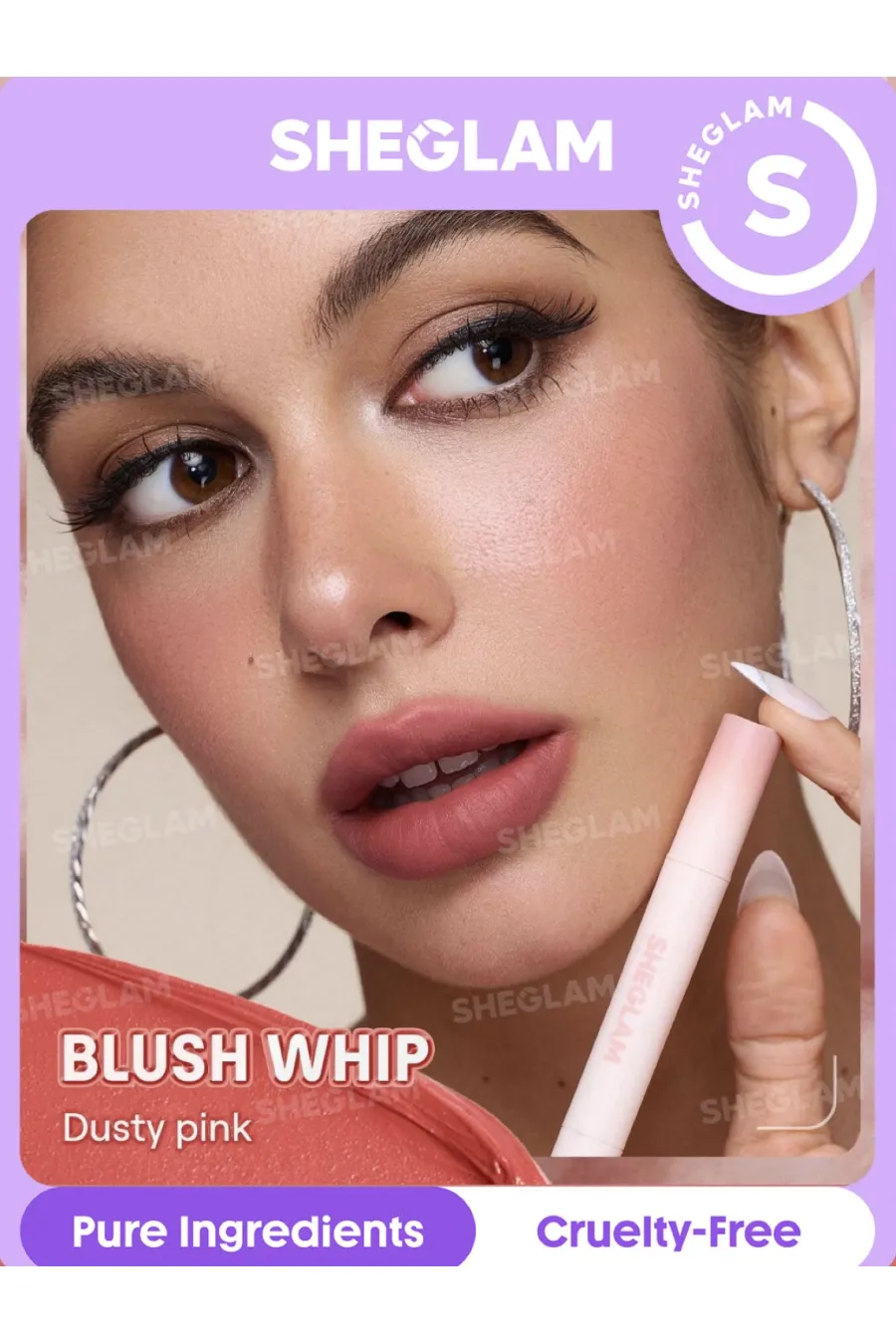 فینیش مات مخملی و soft blur ایجاد افکت لب فید شده و کره‌ای دارای اپلیکاتور پاف اسفنجی بافت سبک و mousse like پخش راحت روی لب ایجاد جلوه soft focus روی خطوط لب بدون حس سنگینی زیاد شیگلم SHEGLAM پاف لیپ مارشمالو لب و گونه BLUSH WHIP