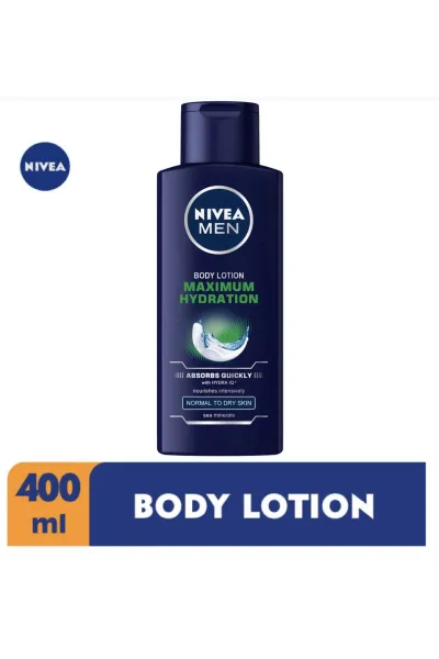 آبرسانی شدید و طولانی‌مدت تا ۷۲ ساعت مناسب پوست خشک تا بسیار خشک فرمول Triple Moisture Boost برای آبرسانی سه‌گانه حاوی عصاره آلوئه‌ورا و Tissue Oil برای نرم‌کنندگی و تغذیه پوست جذب سریع بدون ایجاد حس چربی محافظت روزانه از پوست در برابر خشکی و آسیب محیطی مخصوص استفاده مردانه نیوآ NIVEA لوسیون بدن مرطوب کننده 72 ساعته Maximum Hydration 72H