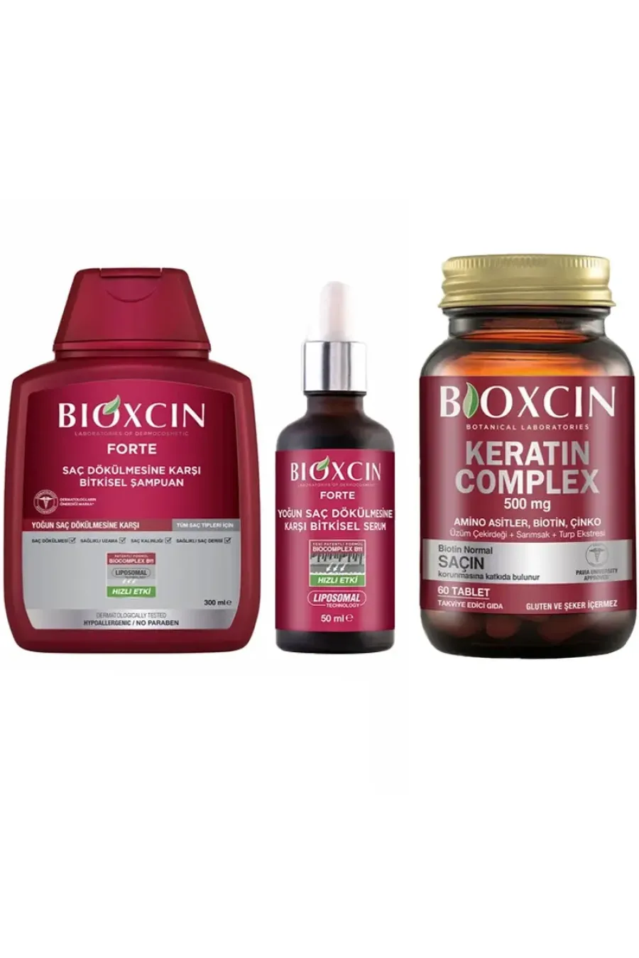 شامل شامپو سرم و قرص ۶۰ عددی ضد ریزش  بیوکسین BIOXCIN پک ۳ مرحله ای ضد ریزش مو