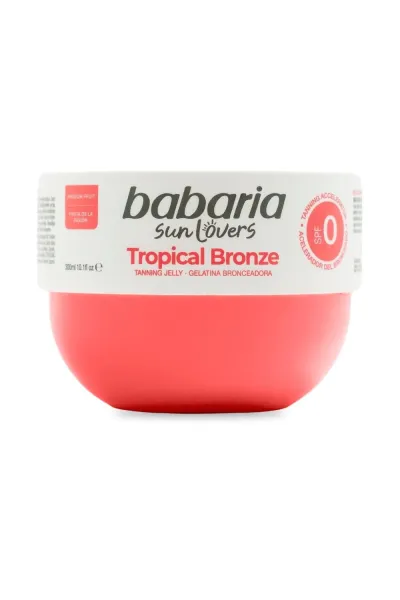 حاوی عصاره پشن فروت و روغن هویج حاوی آنتی اکسیدان و عصاره میوه های استوایی جذب بسیار سریع و بالا آبرسان عمیق پوست رایحه میوه ای فاقد SPF رنگدهی طلایی و برنز بافت ژل کرم باباریا Babaria ژل برنزه کننده تروپیکال برنز Tropical Bronze