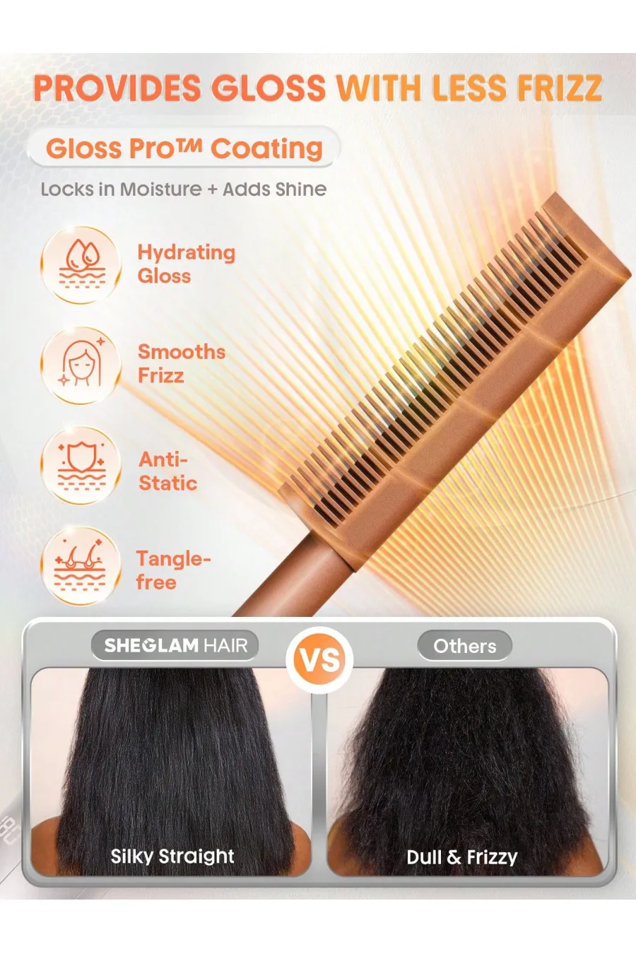 فناوری ضد سوختگی برای محافظت از پوست سر صاف‌کننده و حالت‌دهنده هم‌زمان مناسب برای از بین بردن وز و موخوره گرم‌شدن سریع و یکنواخت طراحی سبک و ارگونومیک مناسب برای موهای صاف  فر و مجعد ایده‌آل برای استفاده روزمره فرم‌دهی به ریشه‌ی موها شیگلم SHEGLAM شانه حرارتی ضد سوختگی Anti Burn Hot Comb