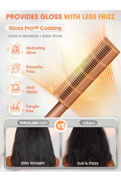فناوری ضد سوختگی برای محافظت از پوست سر صاف‌کننده و حالت‌دهنده هم‌زمان مناسب برای از بین بردن وز و موخوره گرم‌شدن سریع و یکنواخت طراحی سبک و ارگونومیک مناسب برای موهای صاف  فر و مجعد ایده‌آل برای استفاده روزمره فرم‌دهی به ریشه‌ی موها شیگلم SHEGLAM شانه حرارتی ضد سوختگی Anti Burn Hot Comb