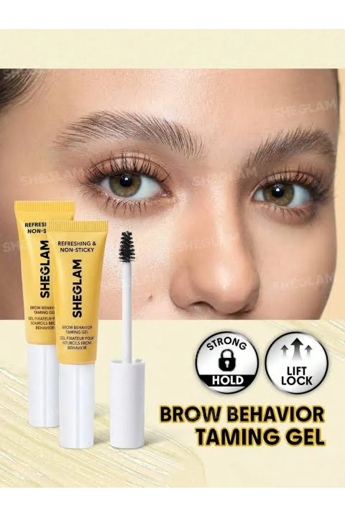 ژل شفاف تثبیت‌کننده ابرو کمک به لیفت و مرتب‌کردن ابروها ماندگاری مناسب در طول روز بدون ایجاد سفیدک و پوسته بافت سبک و بدون چسبندگی زیاد مناسب استایل لمینت و ابروهای فیدری برس کاربردی برای فرم‌دهی بهتر مناسب استفاده روزانه شیگلم SHEGLAM ژل لیفت و تثبیت کننده ابرو Brow Behavior Taming Gel