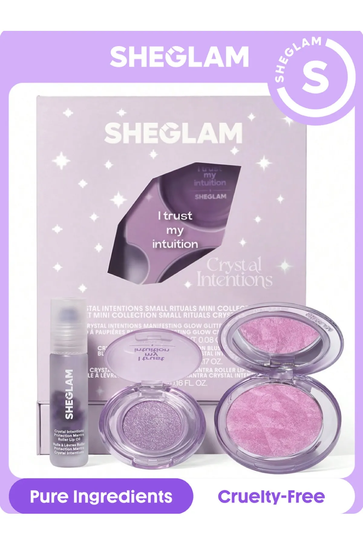 شامل رژگونه و سایه و بالم لب براق  فینیش محصولات: براق  طبیعی و سبک بافت محصولات: سبک و قابل استفاده روزانه مناسب استفاده روزانه و سفر مناسب انواع پوست طراحی الهام‌گرفته از کریستال‌ها و انرژی‌های مثبت تمرکز کالکشن: ترکیب آرایش و مفهوم انرژی/کریستال‌تراپی شیگلم SHEGLAM ست آرایشی کریستال Amethyst