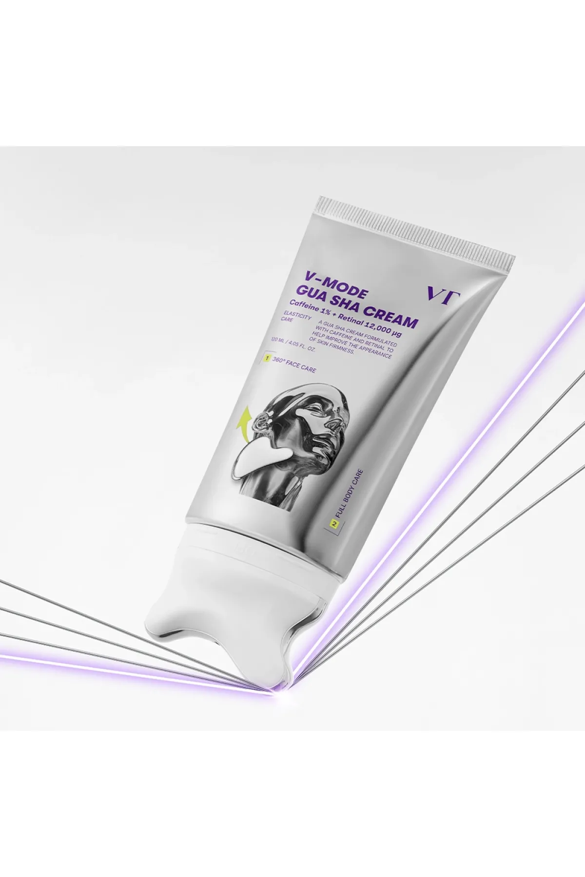 کرم گواشا لیفت و سفت‌ کننده صورت و گردن وی‌ تی VT حاوی کافئین و رتینال مدل V Mode Gua Sha Cream کرم ماساژ و لیفت صورت و بدن با اپلیکاتور گواشای داخلی حاوی کافئین برای کمک به کاهش ظاهر پف و خستگی پوست دارای رتینال برای کمک به بهبود ظاهر خطوط ریز و بافت پوست غنی‌شده با ۹ نوع پپتید و ۷ نوع کلاژن حاوی نیاسینامید برای کمک به یکنواخت‌تر دیده شدن رنگ پوست دارای هیالورونیک اسید برای آبرسانی و حفظ رطوبت پوست حاوی شی‌باتر و روغن‌های گیاهی برای کمک به نرمی و لطافت پوست کمک به سفت‌تر و صاف‌تر دیده شدن پوست وی‌ تی VT کرم گواشا لیفت 