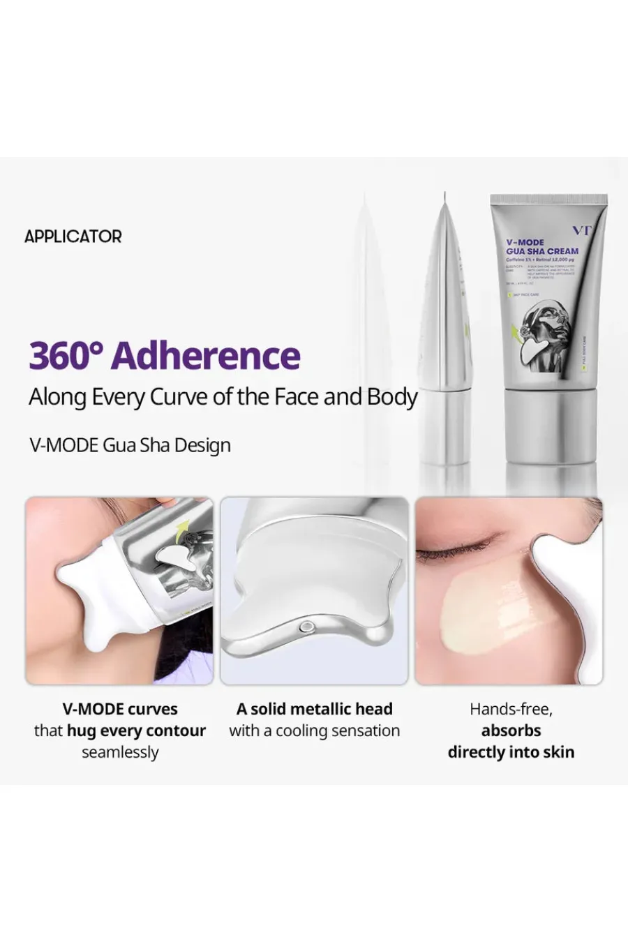 کرم گواشا لیفت و سفت‌ کننده صورت و گردن وی‌ تی VT حاوی کافئین و رتینال مدل V Mode Gua Sha Cream کرم ماساژ و لیفت صورت و بدن با اپلیکاتور گواشای داخلی حاوی کافئین برای کمک به کاهش ظاهر پف و خستگی پوست دارای رتینال برای کمک به بهبود ظاهر خطوط ریز و بافت پوست غنی‌شده با ۹ نوع پپتید و ۷ نوع کلاژن حاوی نیاسینامید برای کمک به یکنواخت‌تر دیده شدن رنگ پوست دارای هیالورونیک اسید برای آبرسانی و حفظ رطوبت پوست حاوی شی‌باتر و روغن‌های گیاهی برای کمک به نرمی و لطافت پوست کمک به سفت‌تر و صاف‌تر دیده شدن پوست وی‌ تی VT کرم گواشا لیفت 